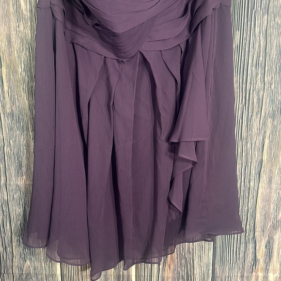 David's Bridal Short Crinkle Chiffon Strapless Dress Front Cascade Purple NWT 18 - Picture 5 of 15